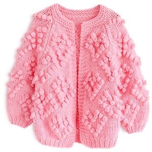 Chicwish Knit Your Love Chunky Popcorn Heart Bubble Knit Open Cardigan Sweater